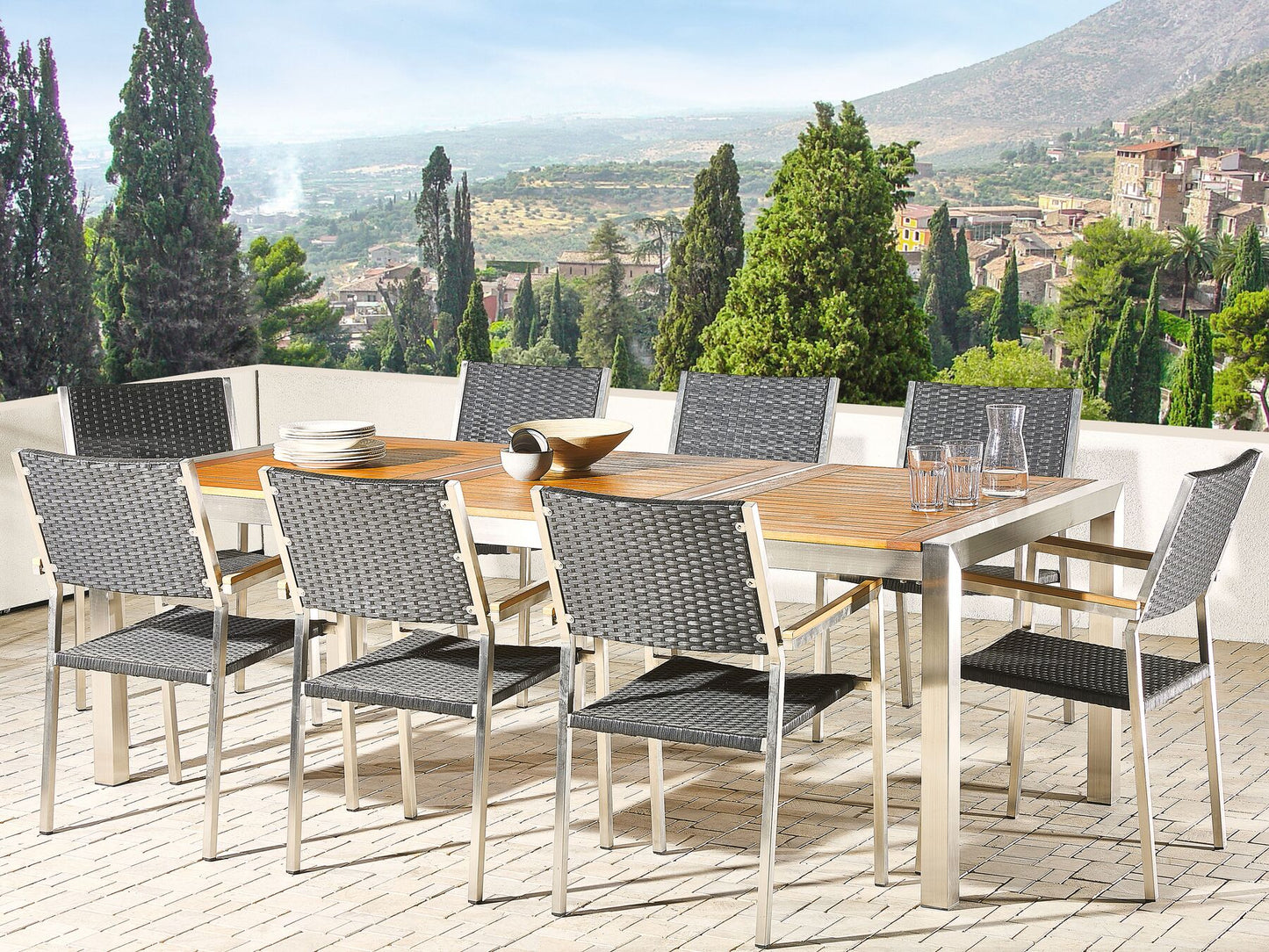 Garden Dining Set 8 Seater GROSSETO Eucalyptus Wood Brown/ Black