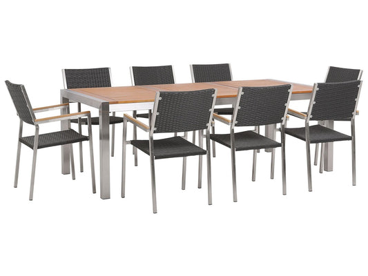 Garden Dining Set 8 Seater GROSSETO Eucalyptus Wood Brown/ Black