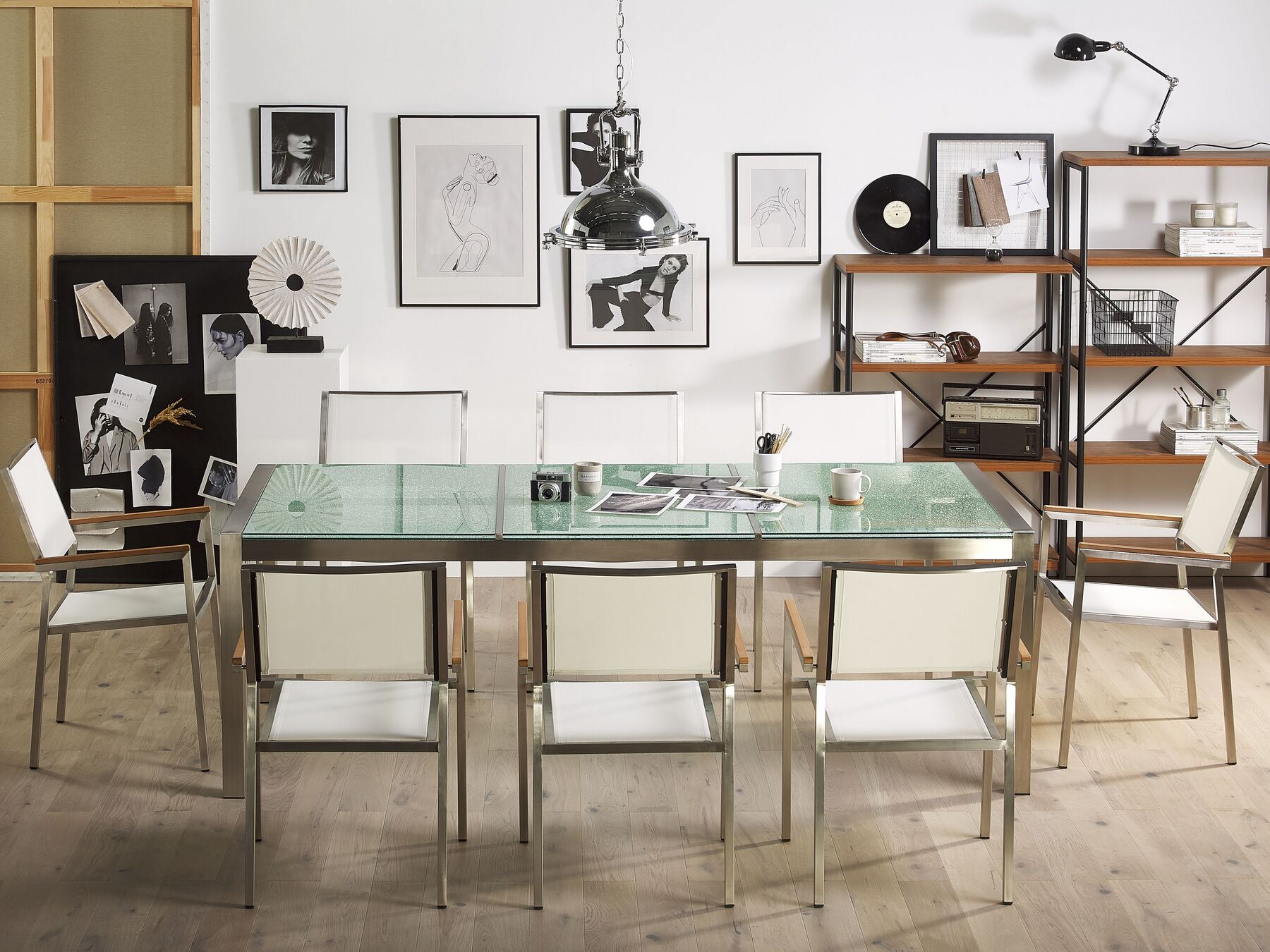 Garden Dining Set 8 Seater GROSSETO Cracked Glass Transparent/ White