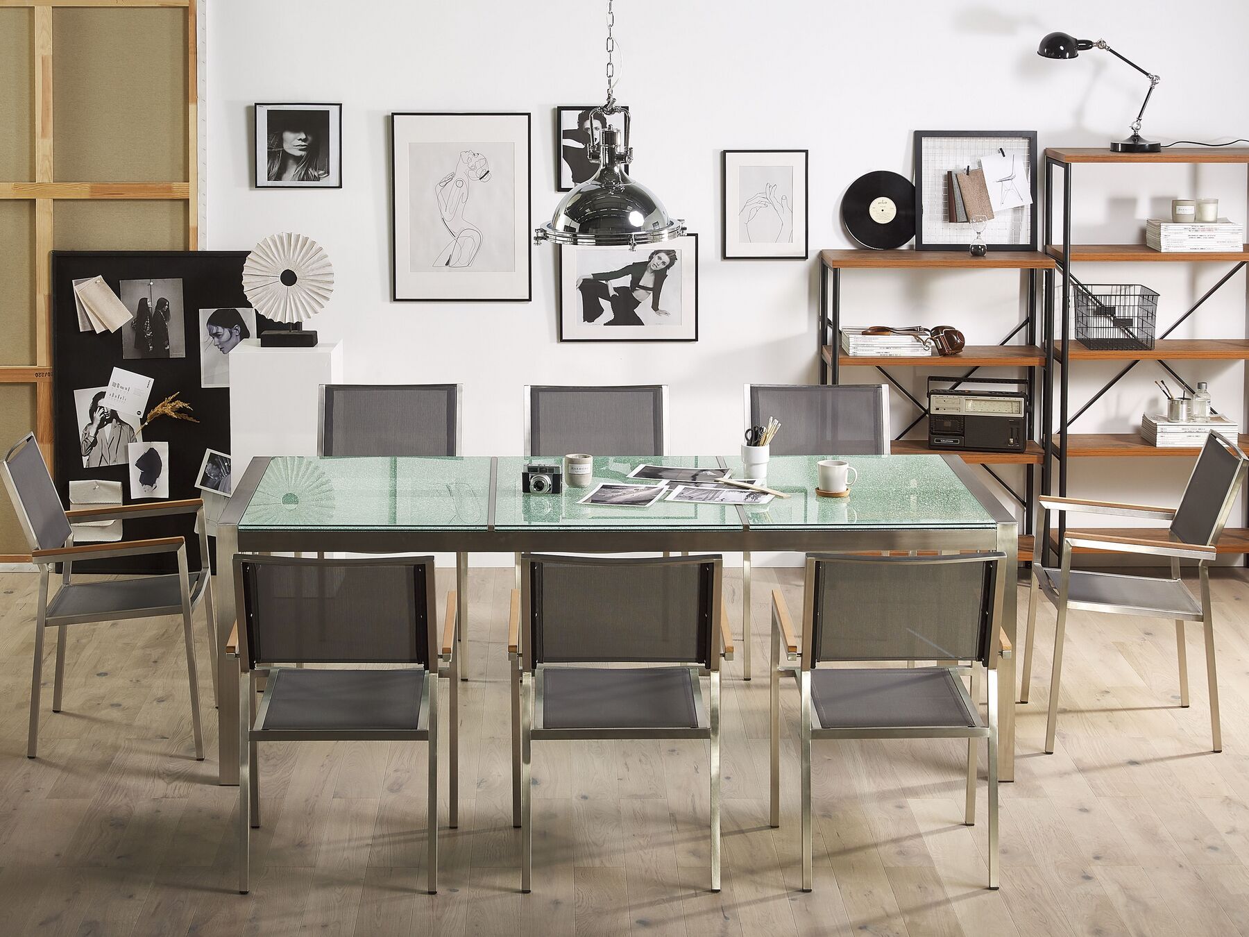 8 Seater Garden Dining Set Cracked Glass Top with Grey Chairs GROSSETO
