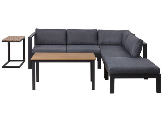 Garden Corner Sofa with Table 5 Seater MESSINA Left Hand Metal Black