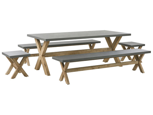 Garden Dining Set with Benches and Stools 8 Seater OLBIA Concrete Grey