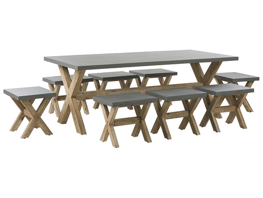Garden Dining Set with Stools 8 Seater OLBIA Concrete Grey