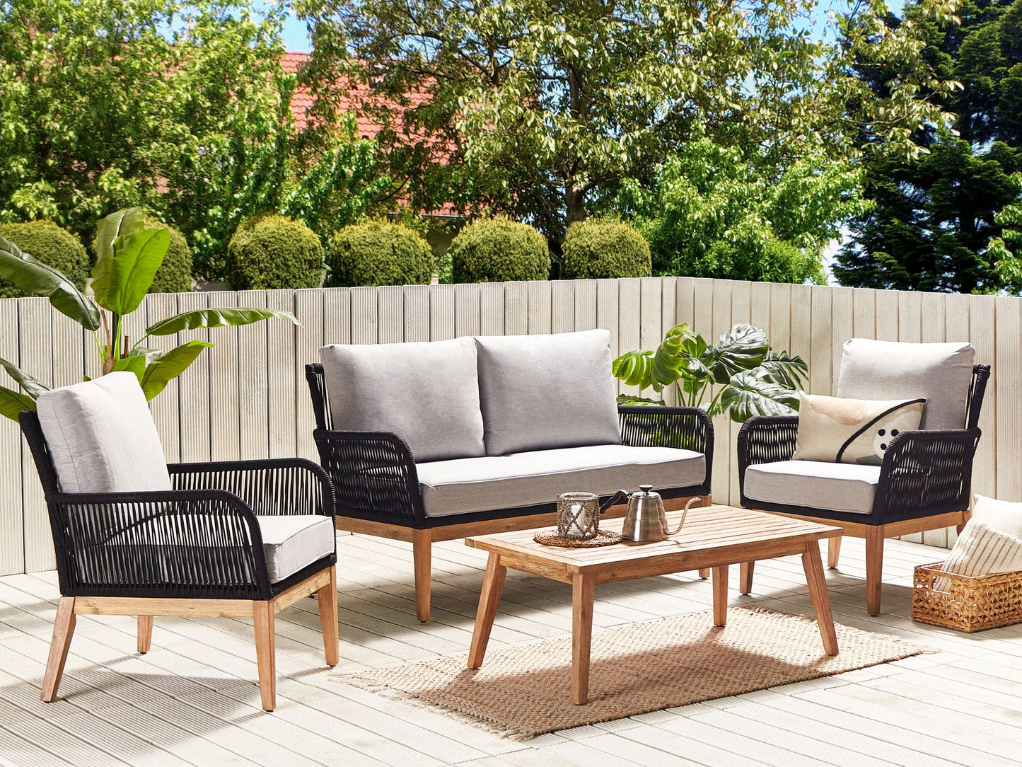 Garden Lounge Set with Table 4 Seater MERANO Acacia Wood Grey