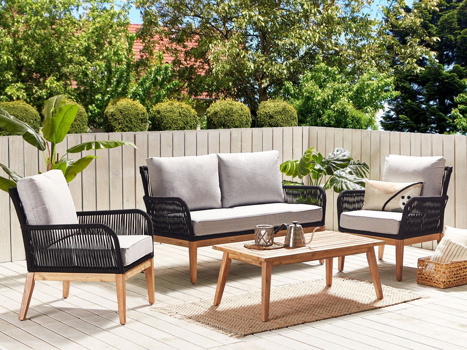 Garden Lounge Set with Table 4 Seater MERANO Acacia Wood Grey