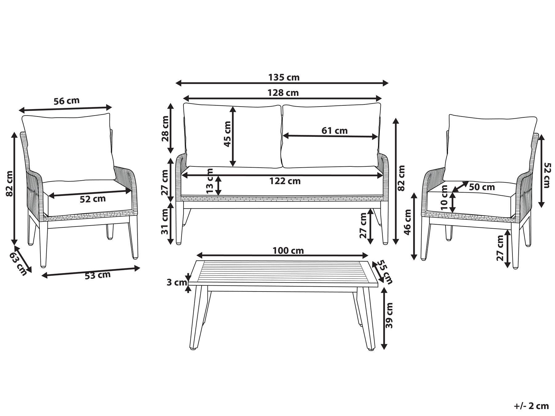 Garden Lounge Set with Table 4 Seater MERANO Acacia Wood Grey