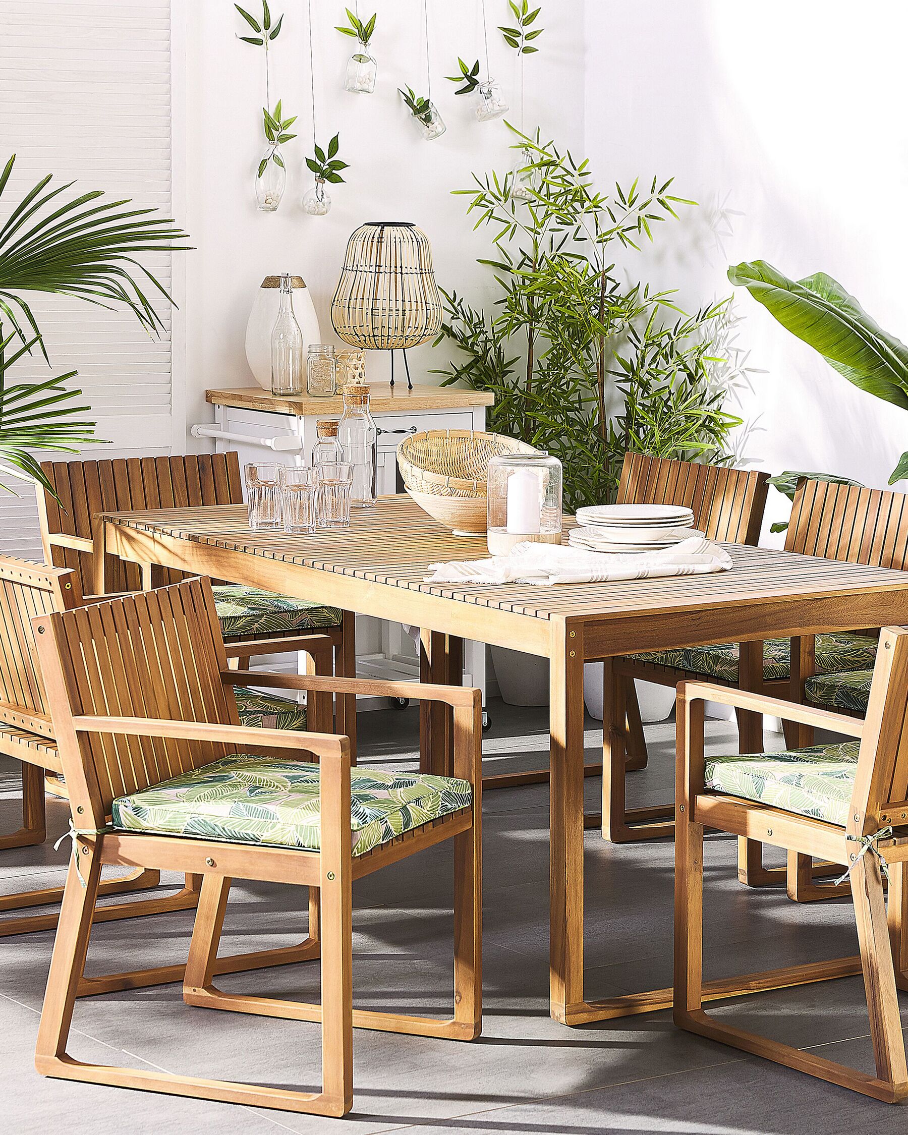 Set of 8 Garden Chairs with Cushions SASSARI Acacia Wood Green