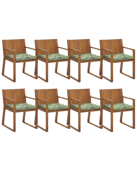 Set of 8 Garden Chairs with Cushions SASSARI Acacia Wood Green
