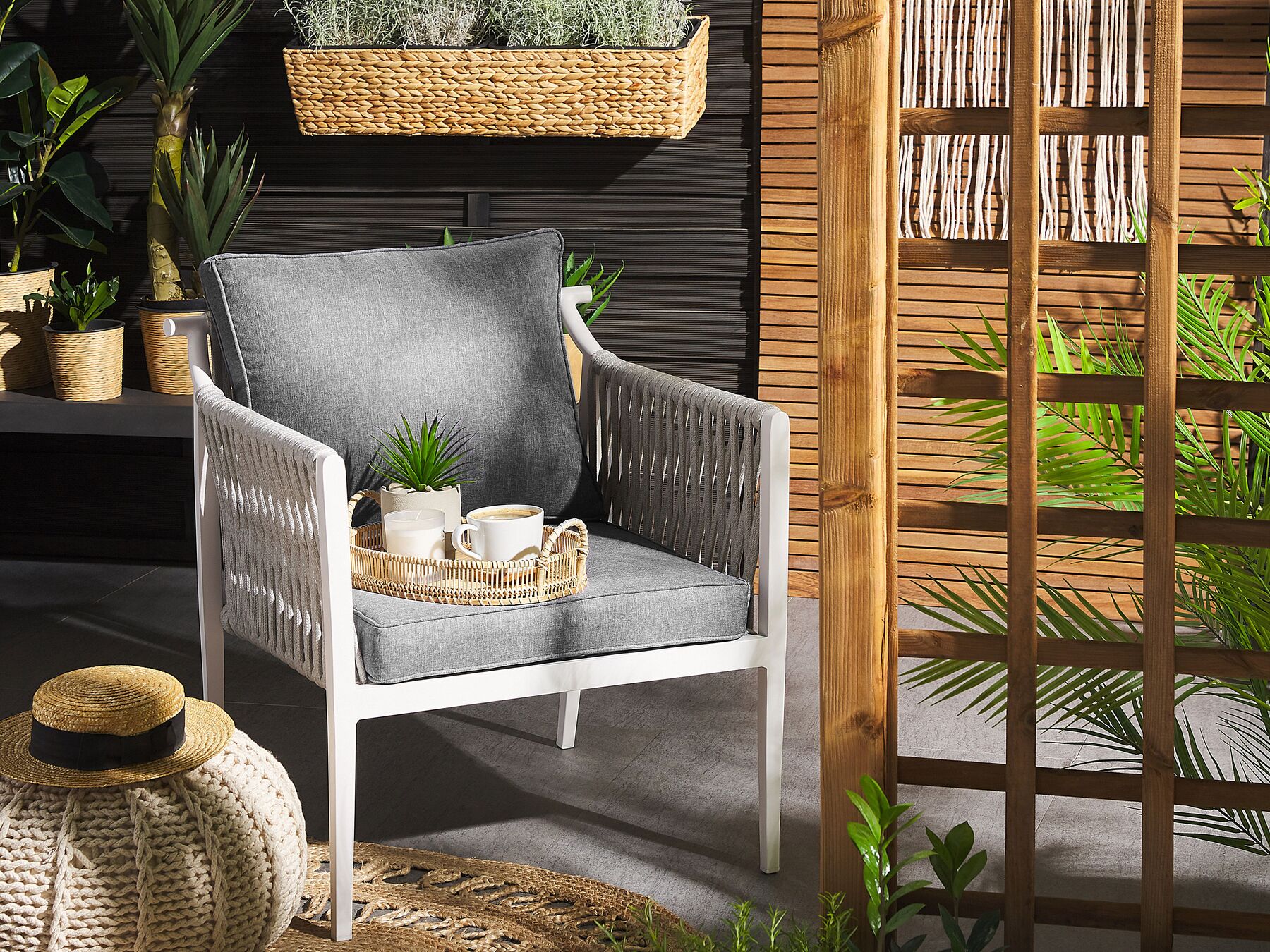 Garden Lounge Set with Table 4 Seater LATINA Metal Grey