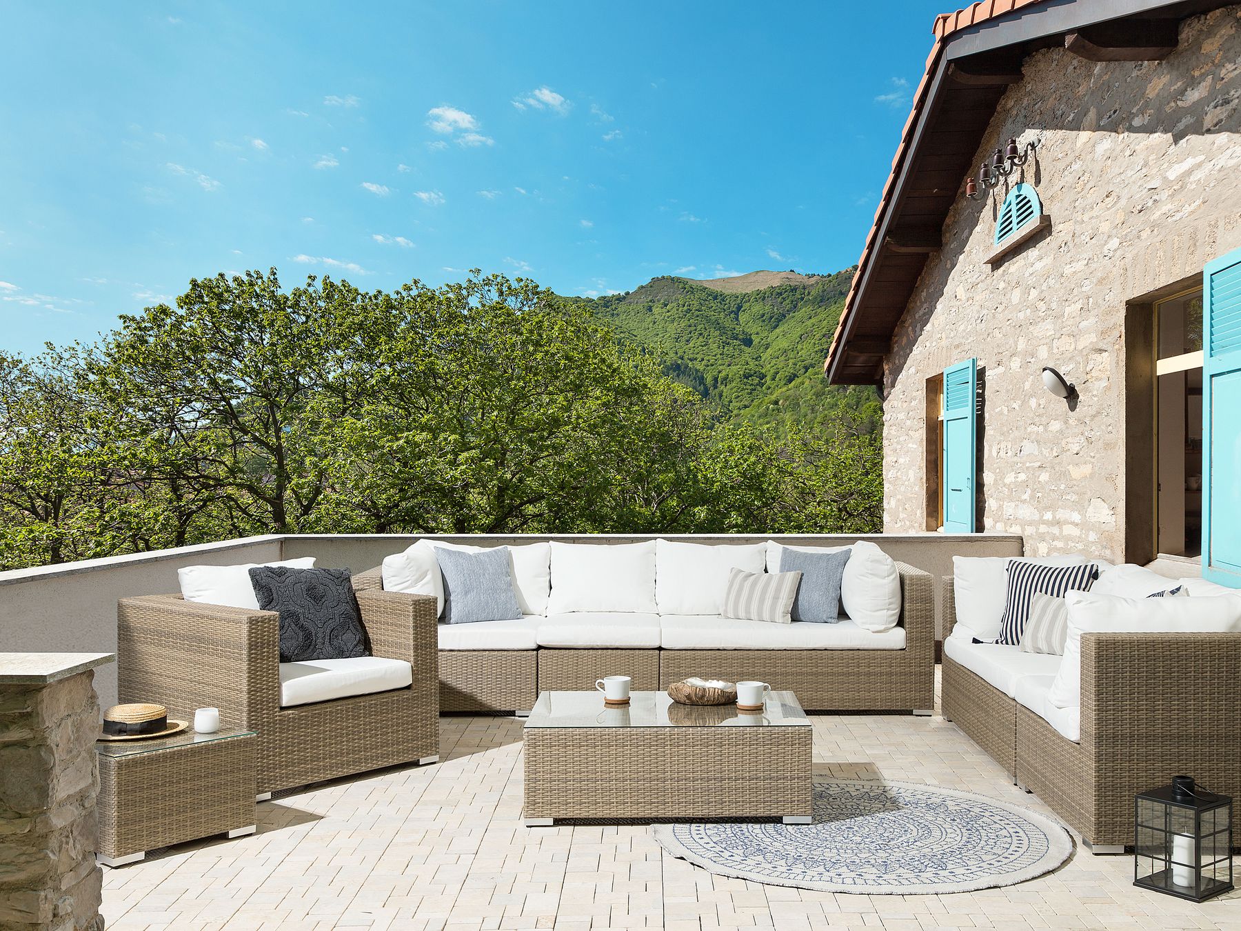 Garden Lounge Set with Table 8 Seater Modular Rattan Light Brown