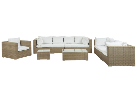 Garden Lounge Set with Table 8 Seater Modular Rattan Light Brown
