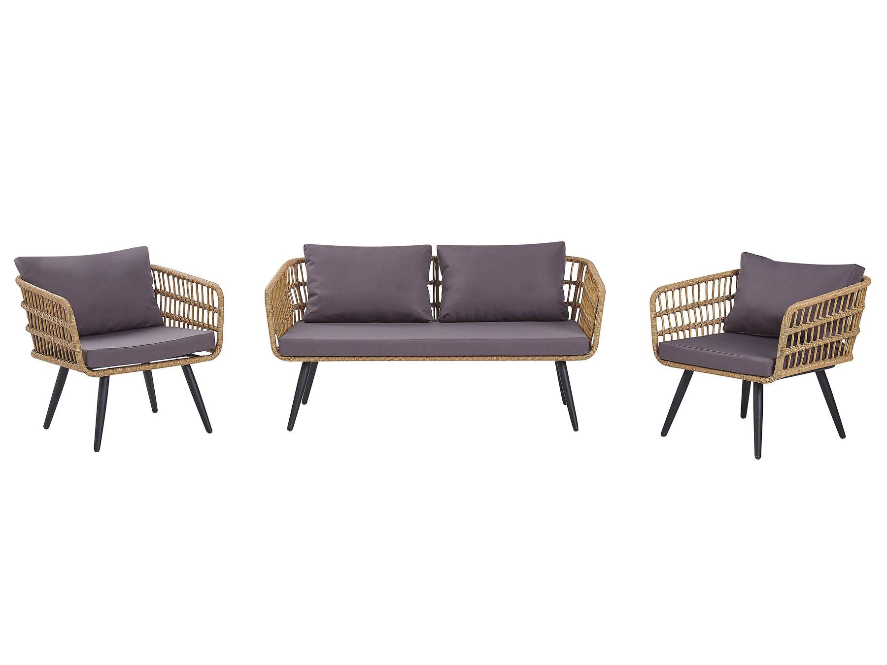 Garden Lounge Set with Table 4 Seater FOBELLO PE Rattan Beige