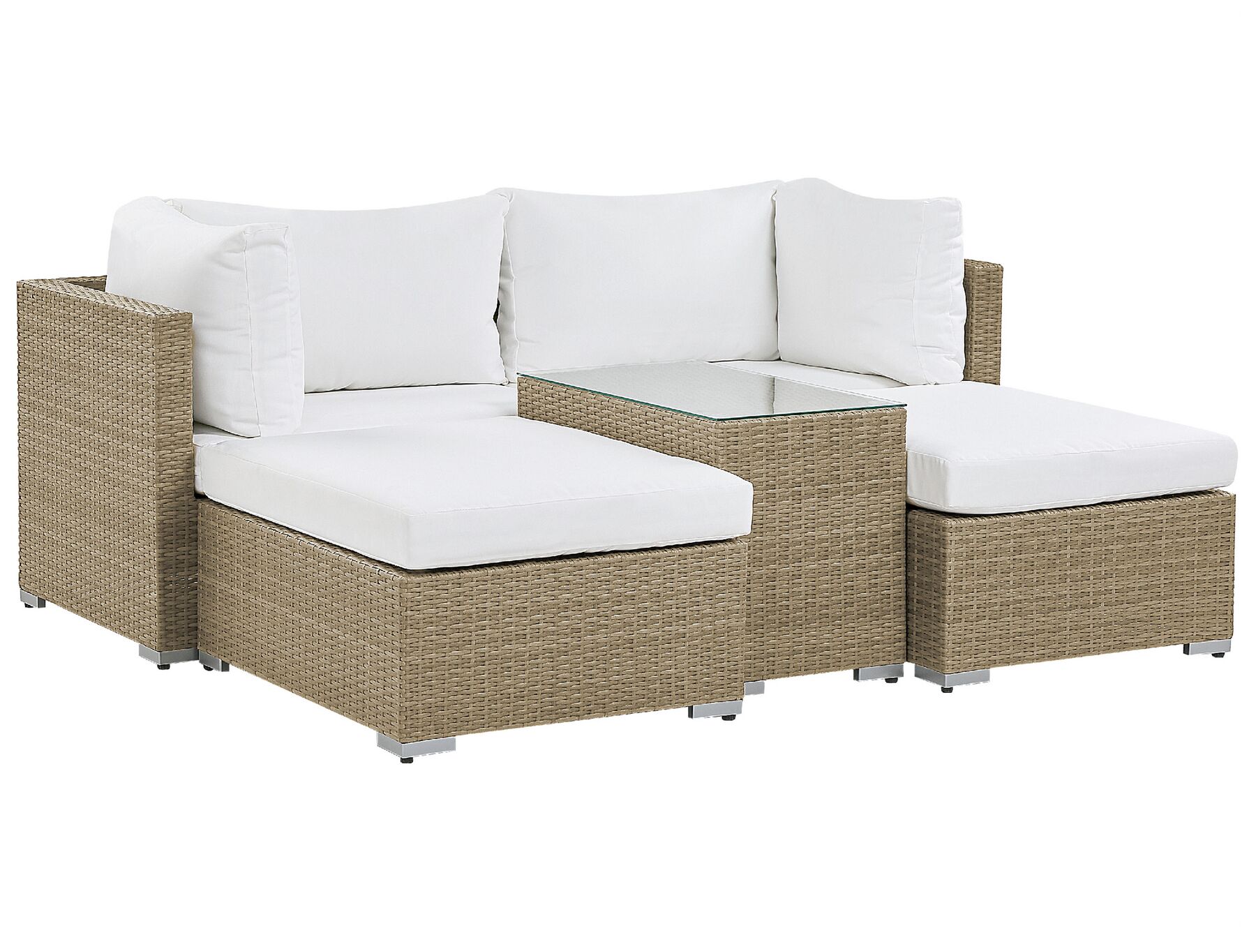 Garden Lounge Set with Table 2 Seater NOTO Modular PE Rattan Light Brown