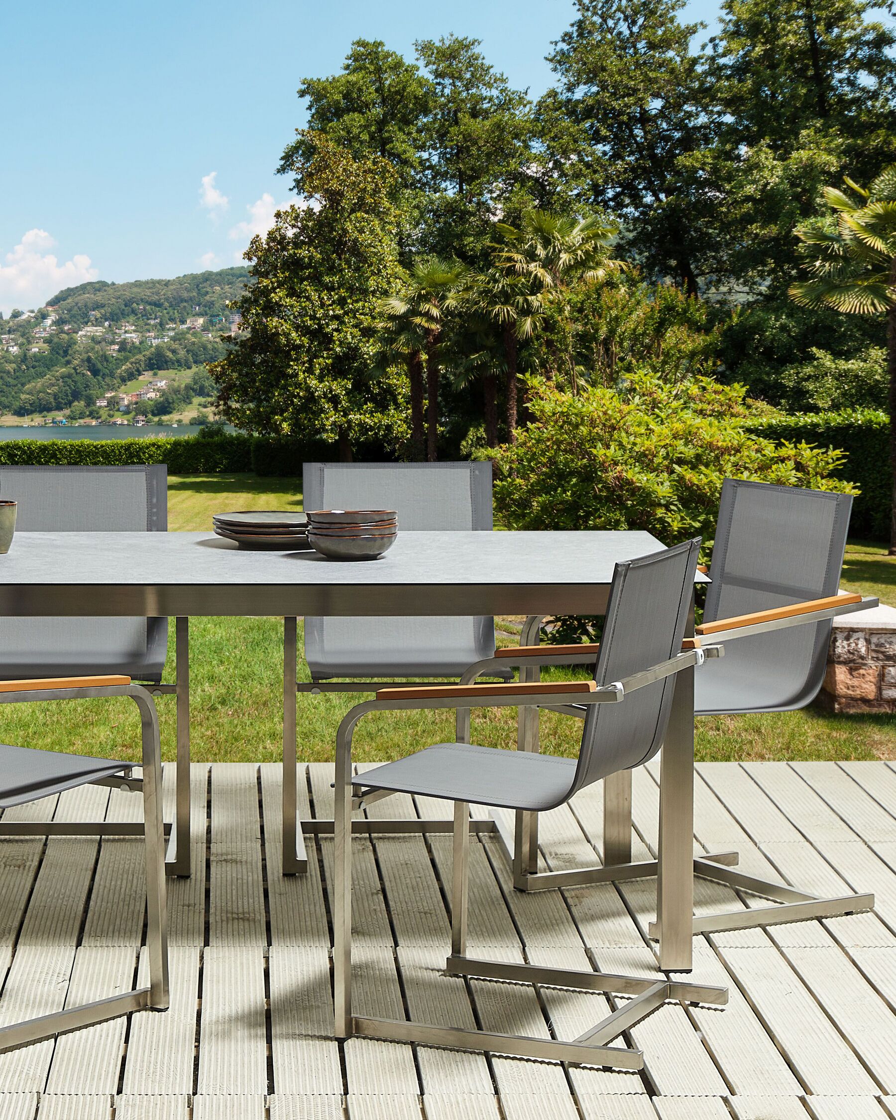 Set of 2 Garden Chairs COSOLETO Stainless Steel Grey