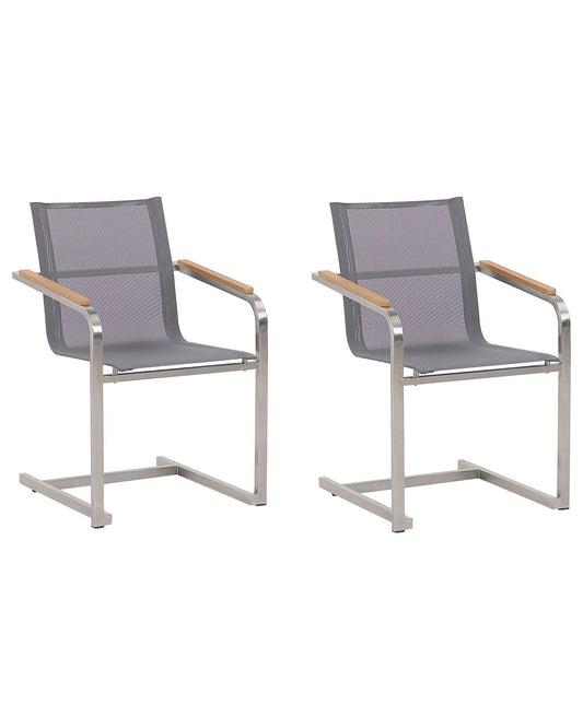 Set of 2 Garden Chairs COSOLETO Stainless Steel Grey