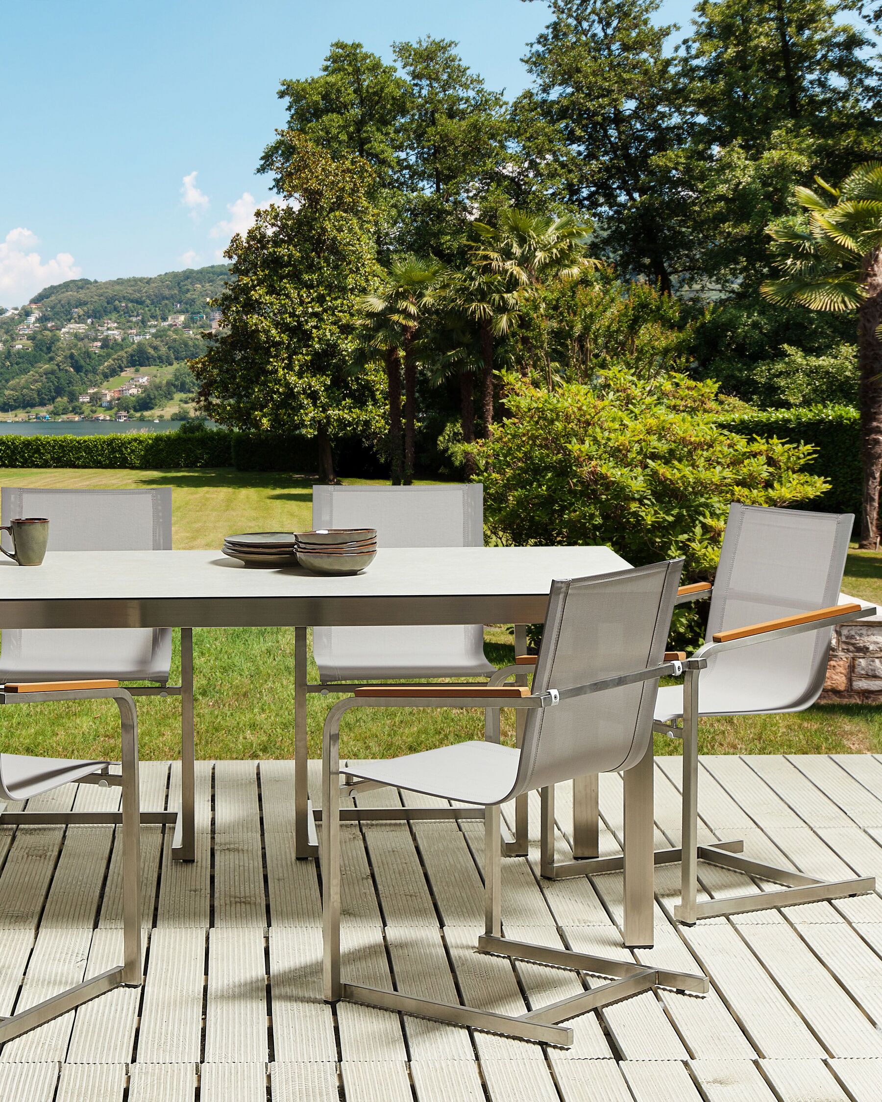 Set of 2 Garden Chairs COSOLETO Stainless Steel Beige