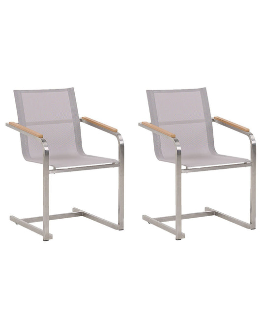 Set of 2 Garden Chairs COSOLETO Stainless Steel Beige