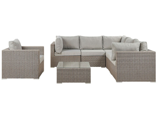 Garden Lounge Set with Table 6 Seater CONTARE Left Hand Modular PE Rattan Taupe