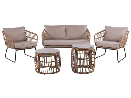 Garden Lounge Set with Table 4 Seater RAVELLO PE Rattan Natural