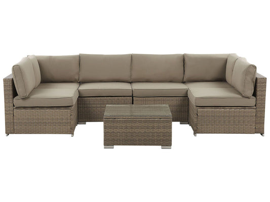 Garden Corner Sofa with Table 6 Seater Rattan Brown