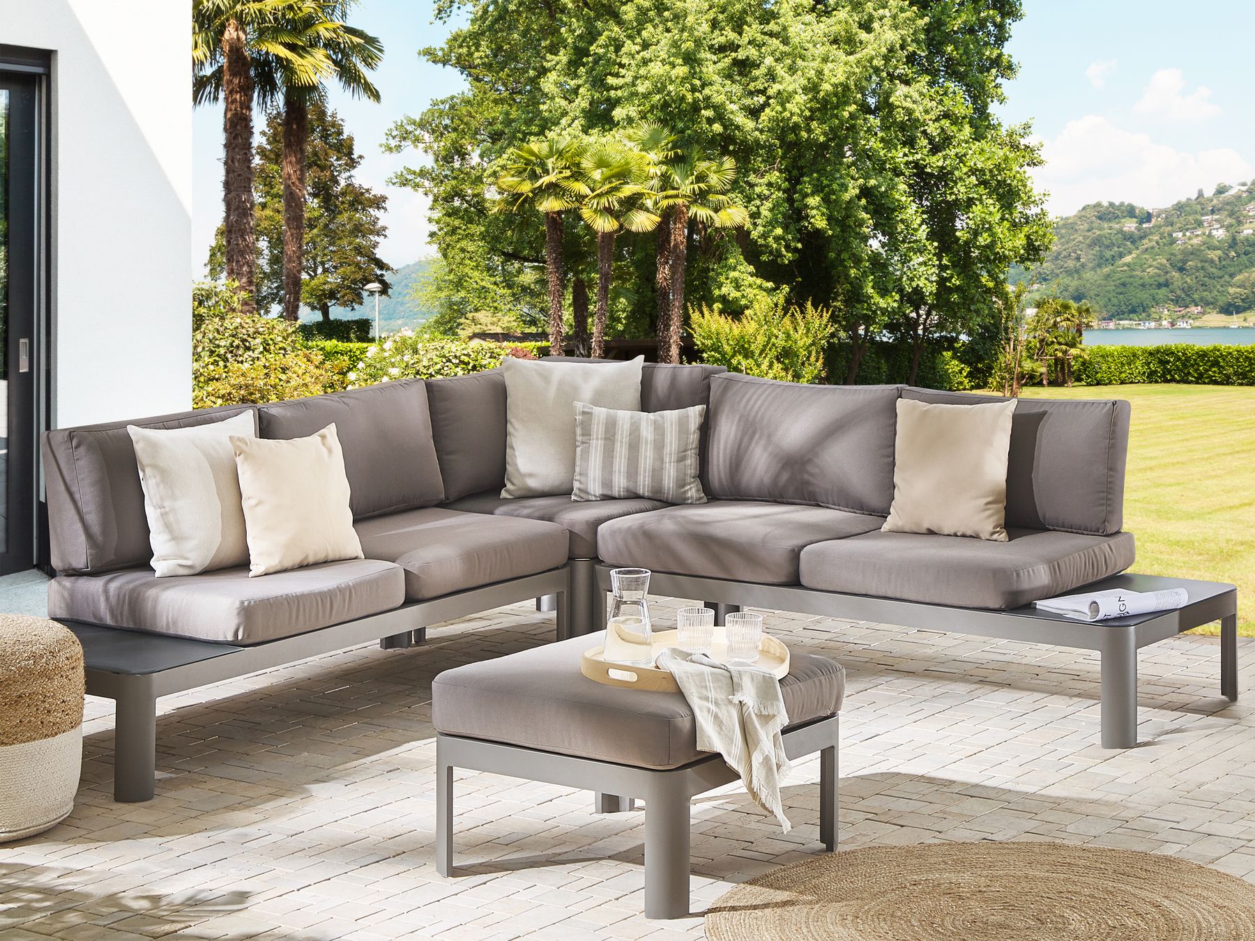Garden Corner Sofa with Ottoman 5 Seater FERENTINO Modular Metal Grey
