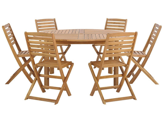 Garden Dining Set 6 Seater TOLVE Acacia Wood Brown