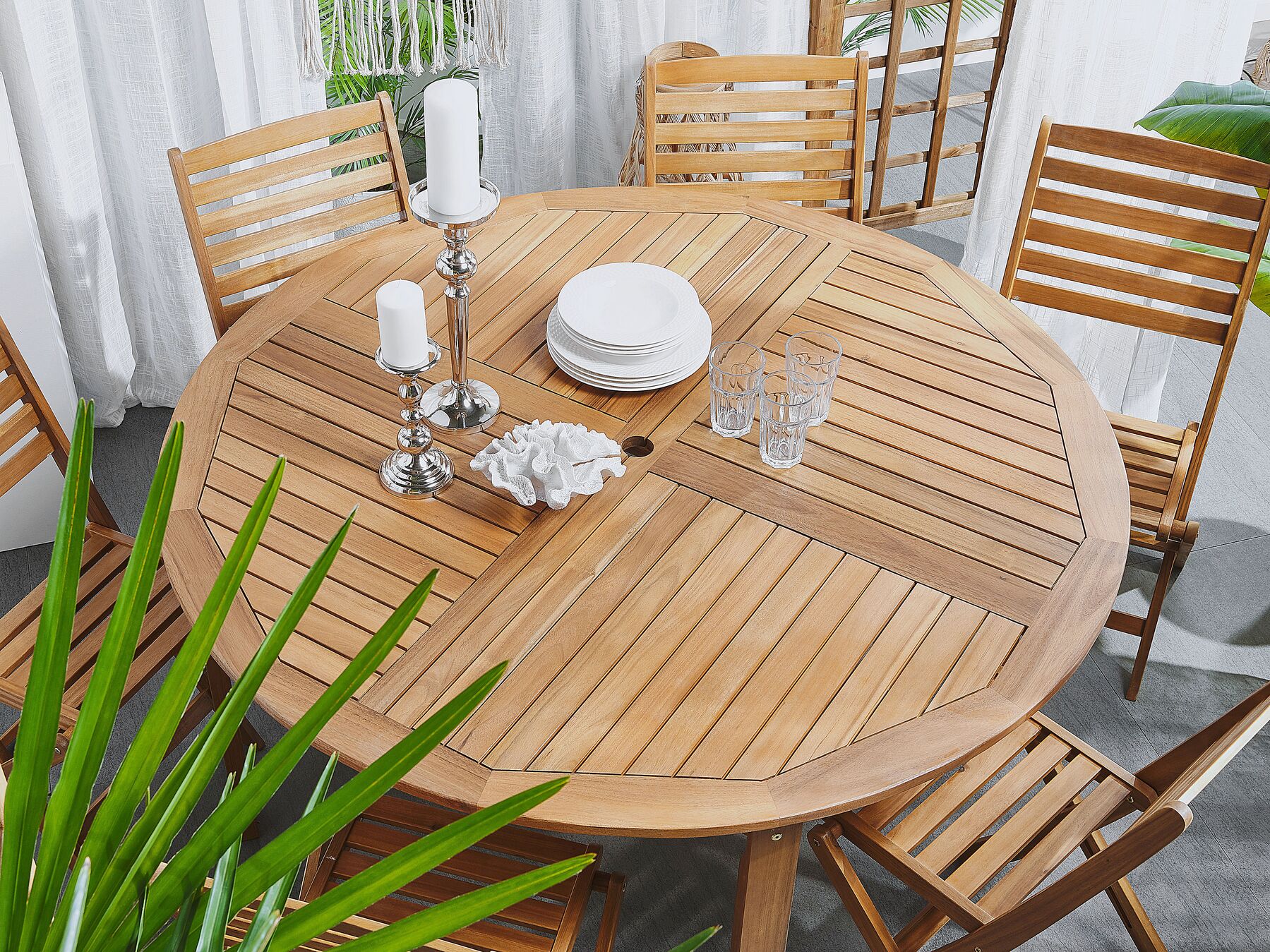 Garden Dining Set 6 Seater TOLVE Acacia Wood Brown
