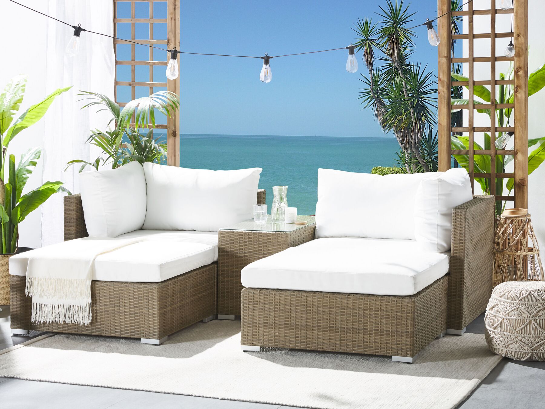 Garden Lounge Set with Table 2 Seater NOTO Modular PE Rattan Light Brown