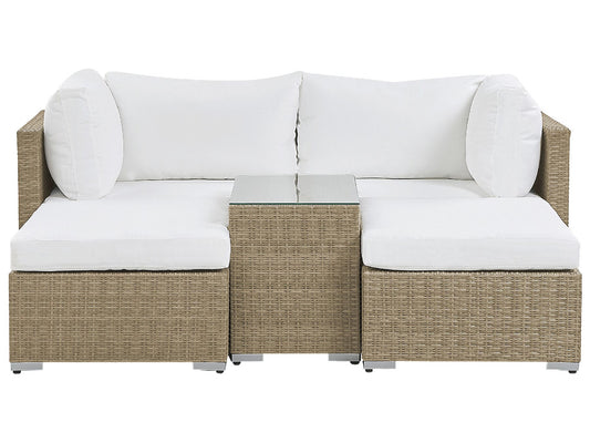 Garden Lounge Set with Table 2 Seater NOTO Modular PE Rattan Light Brown