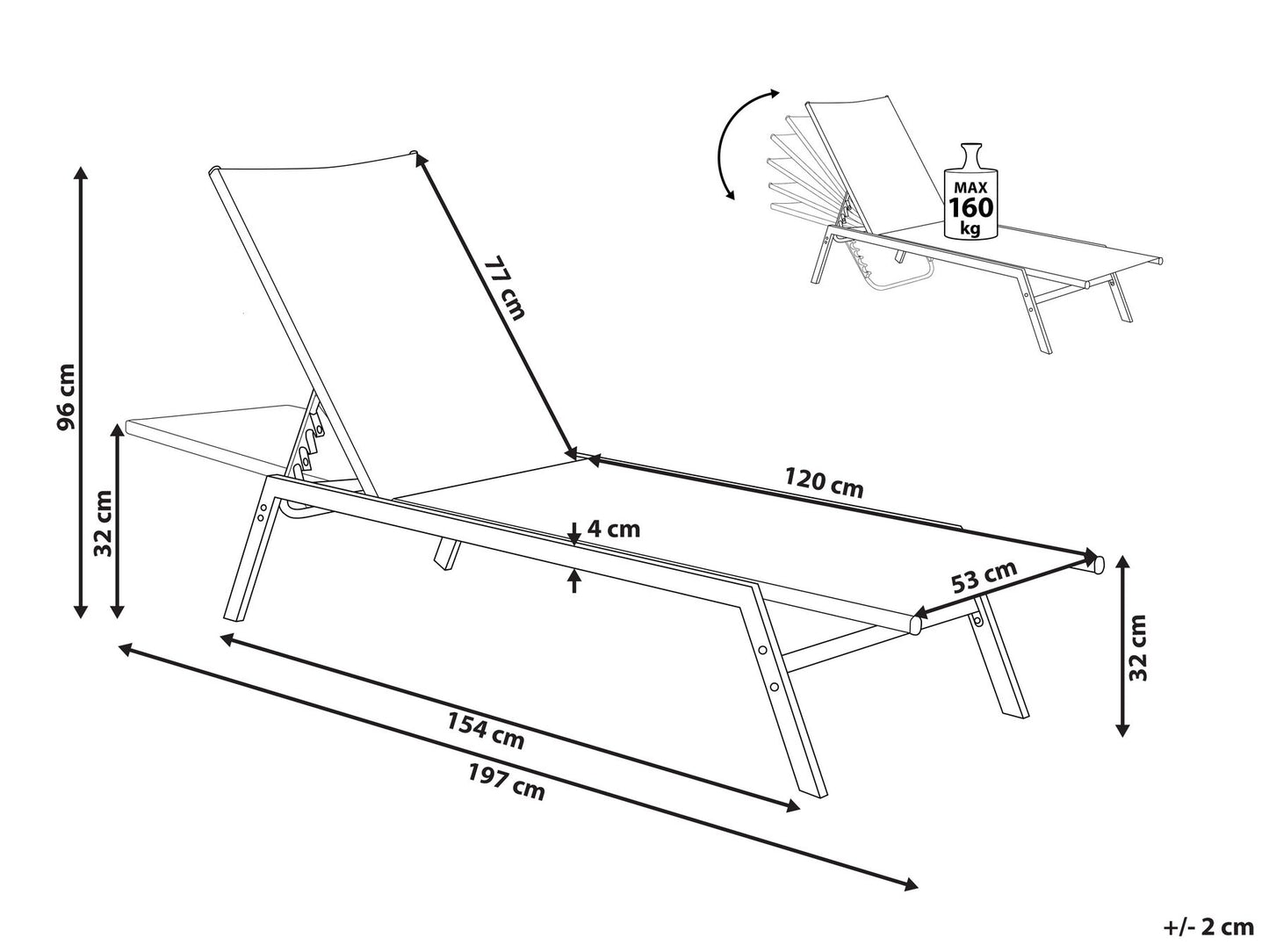 Steel Reclining Sun Lounger Grey NOLI
