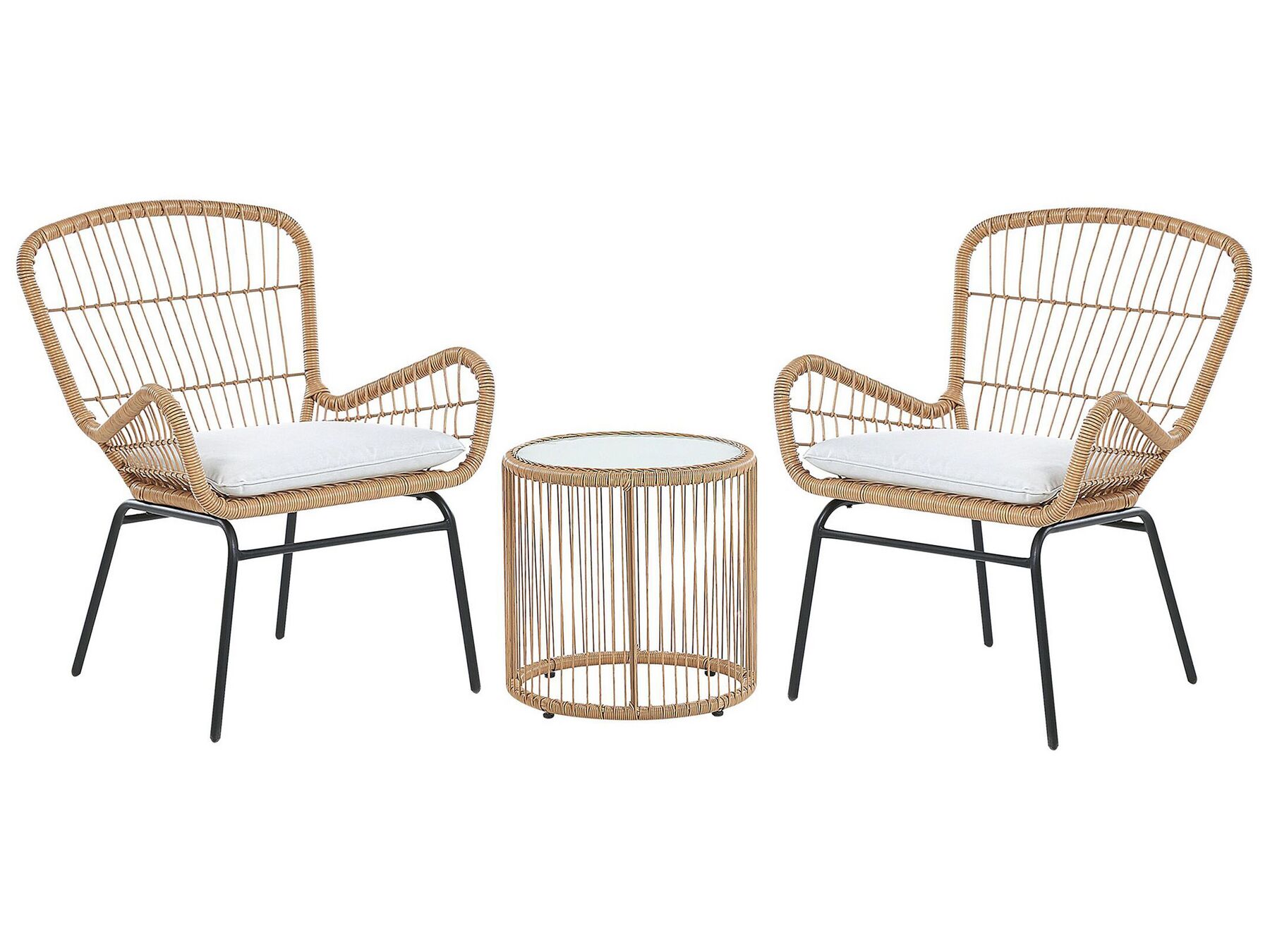 Bistro Set with Cushions LABICO PE Rattan Light Brown