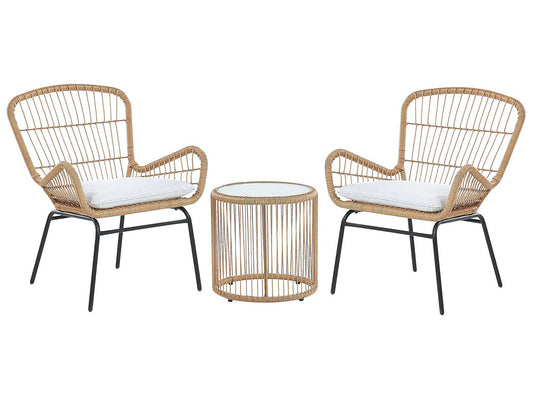 Bistro Set with Cushions LABICO PE Rattan Light Brown