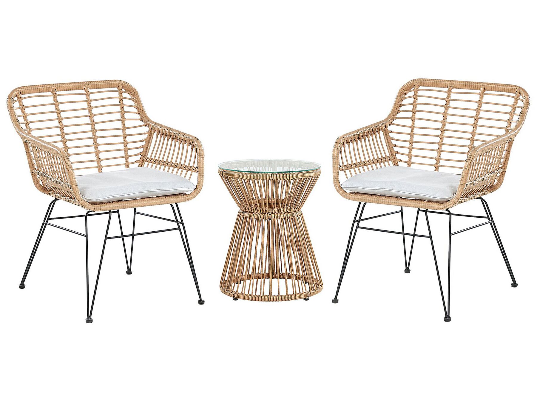Bistro Set with Cushions TRESTINA PE Rattan Light Brown