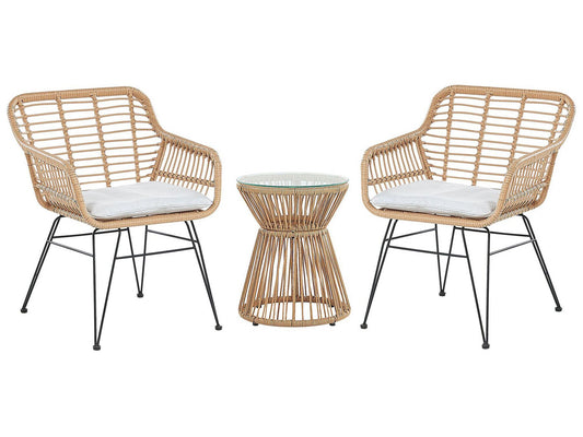 Bistro Set with Cushions TRESTINA PE Rattan Light Brown