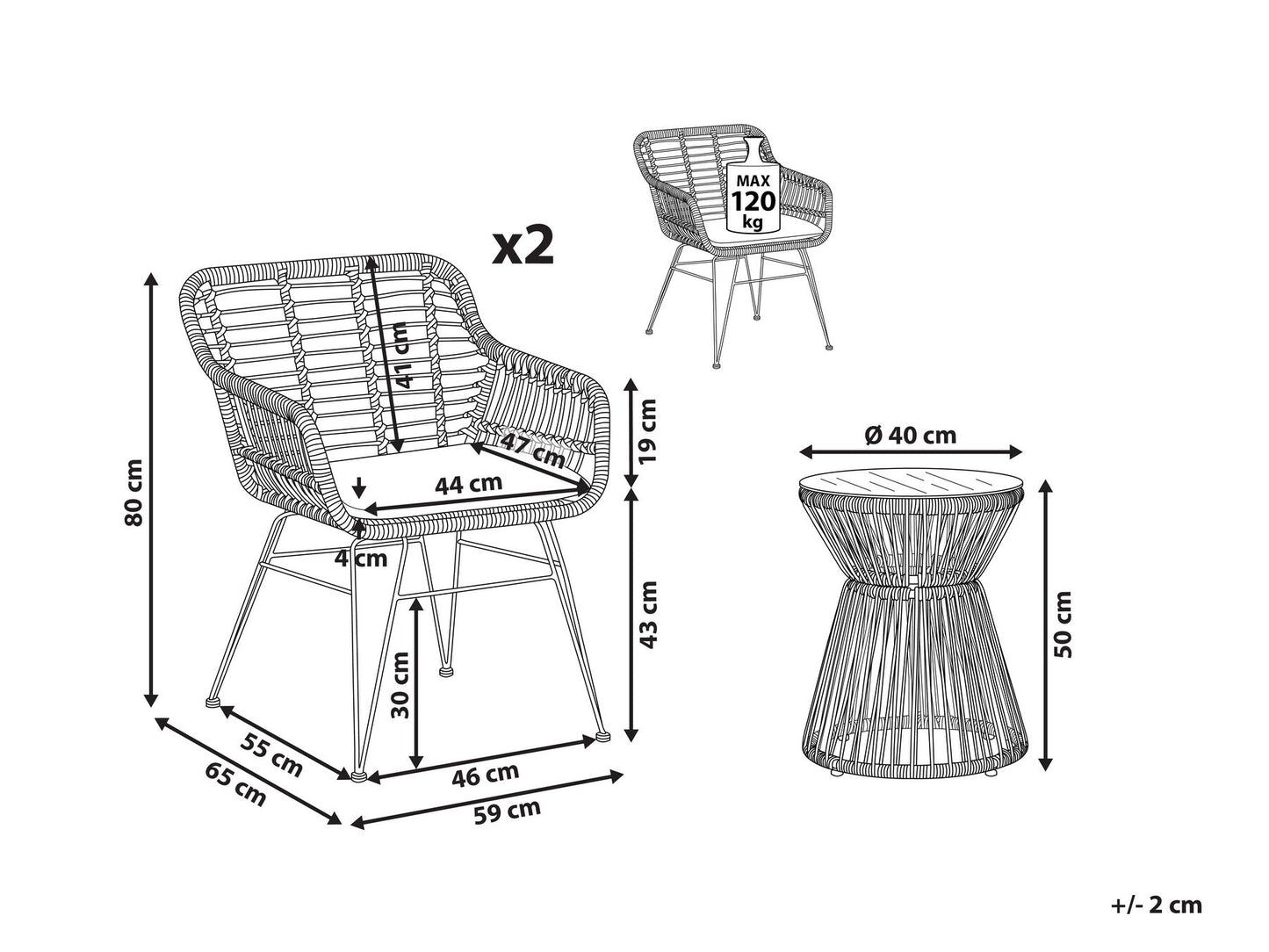 Bistro Set with Cushions TRESTINA PE Rattan Light Brown