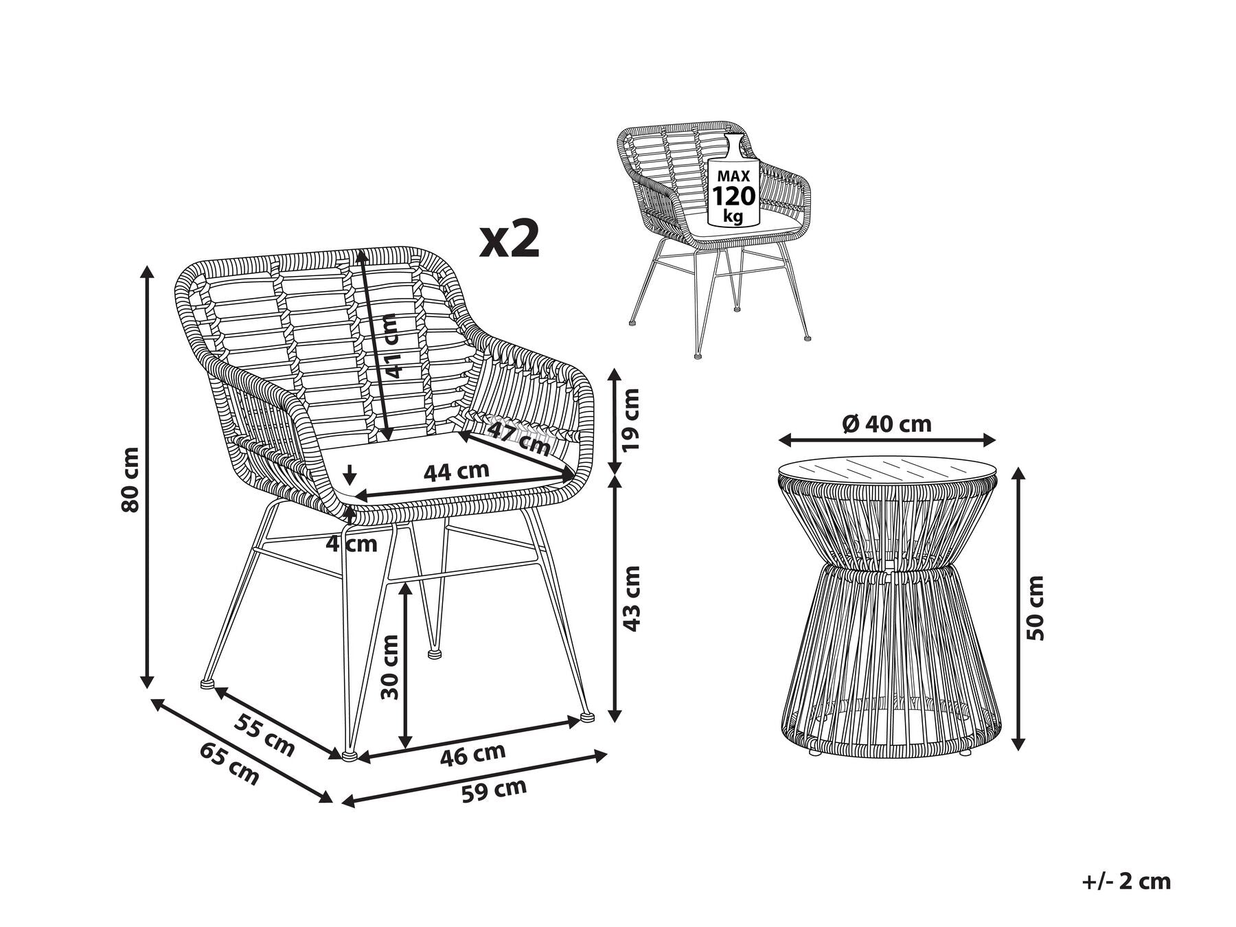 Bistro Set with Cushions TRESTINA PE Rattan Light Brown