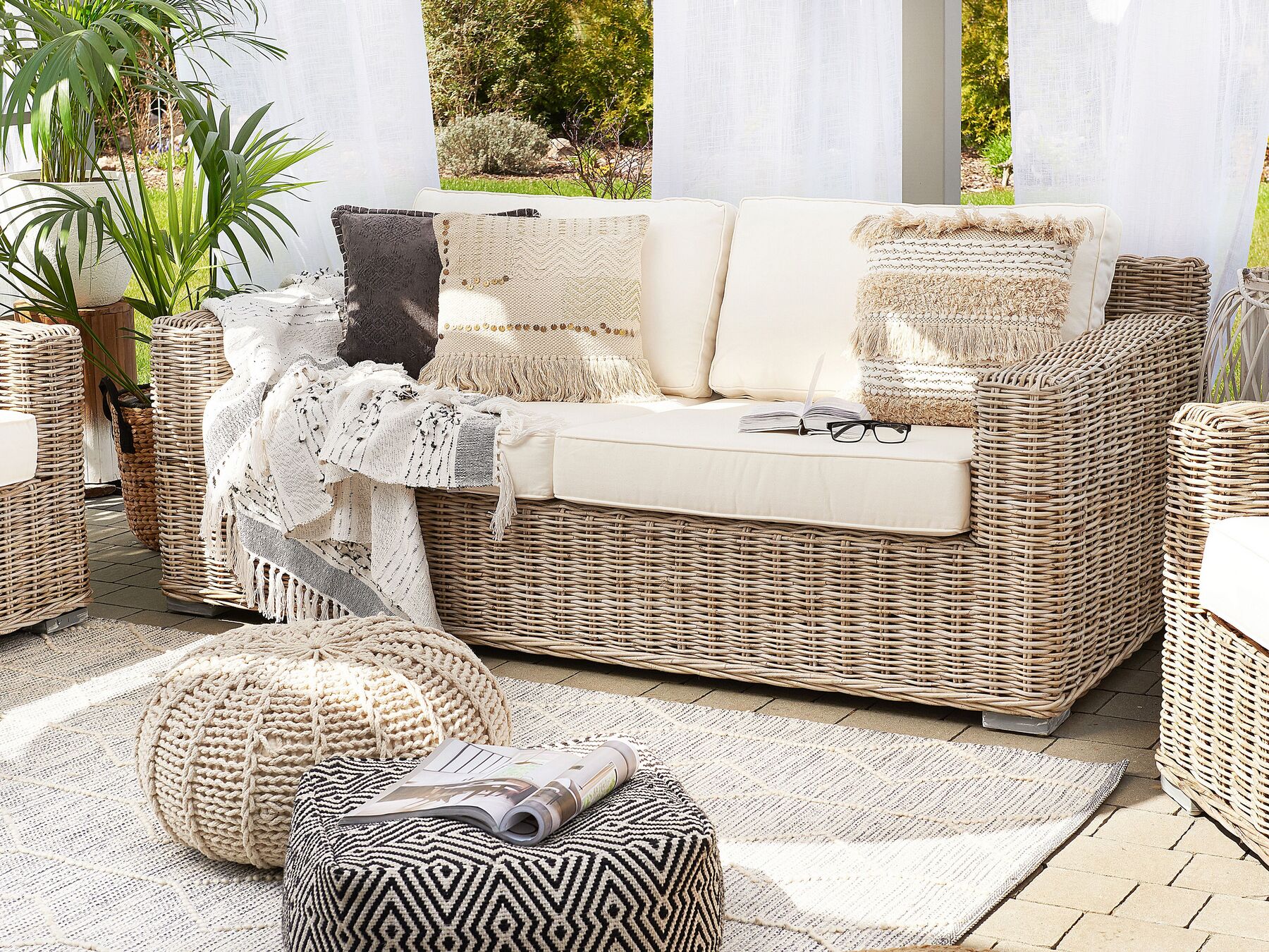 Garden Sofa 2 Seater ARDEA Rattan Light Brown