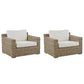 Set of 2 Garden Armchairs Rattan Light Brown