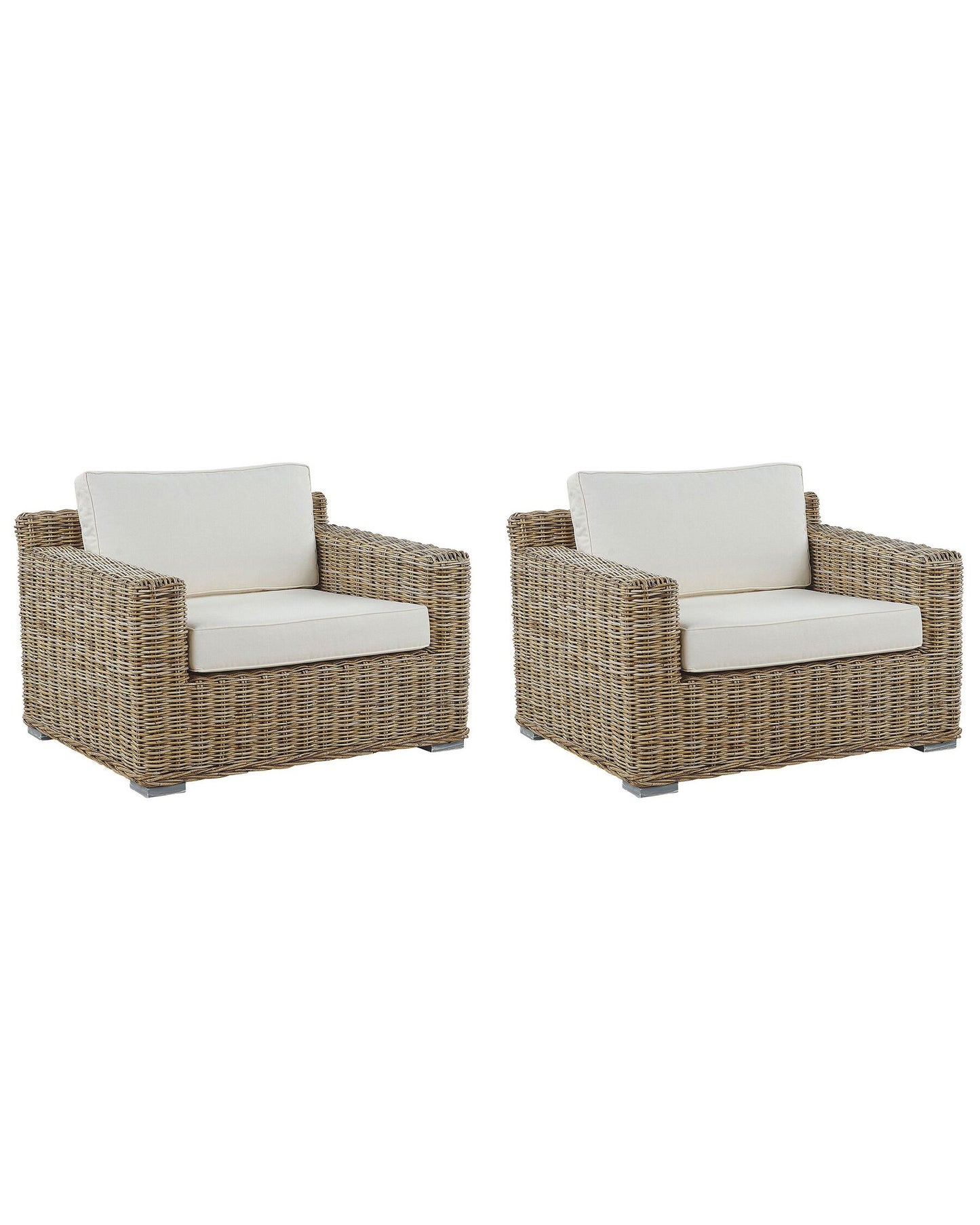 Set of 2 Garden Armchairs Rattan Light Brown