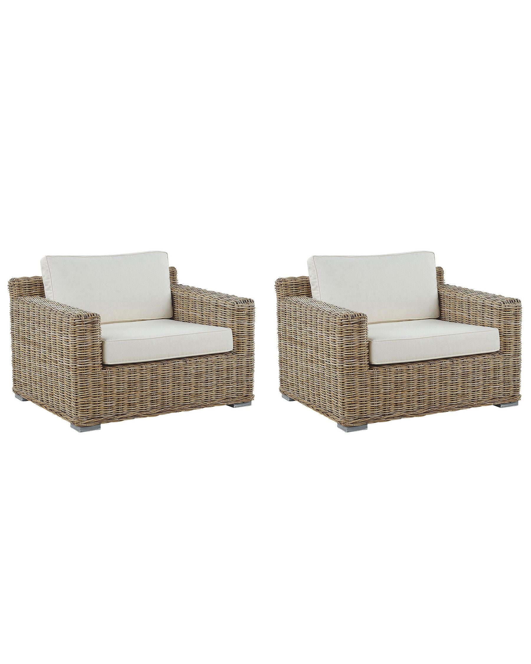 Set of 2 Garden Armchairs Rattan Light Brown