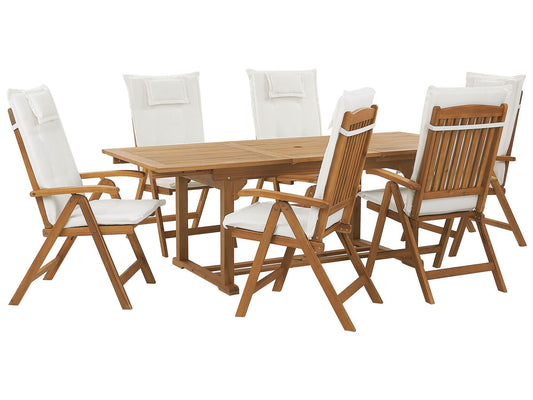 Garden Dining Set 6 Seater JAVA with Cushions Acacia Wood Off-White