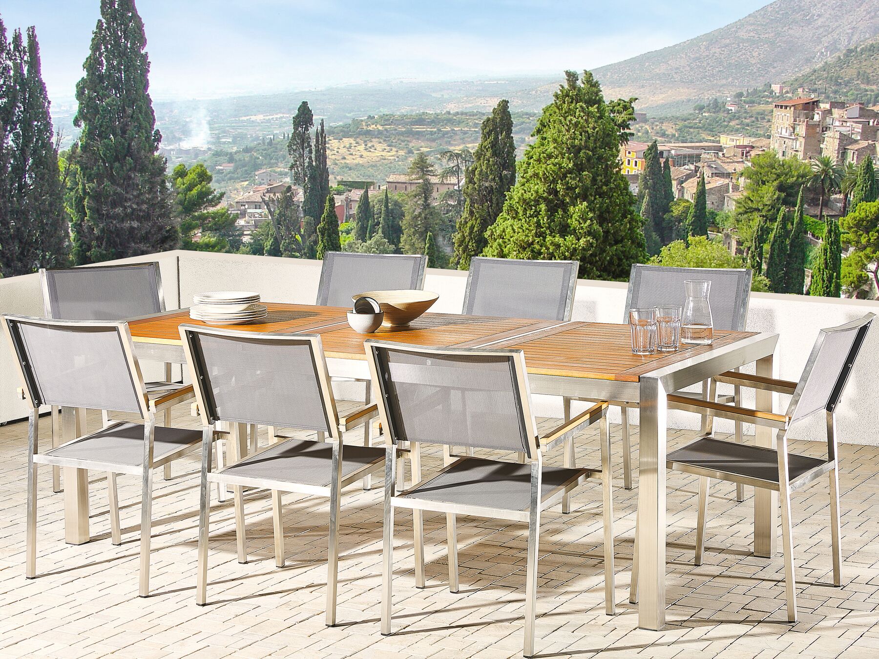 Garden Dining Set 8 Seater GROSSETO Eucalyptus Wood Brown/ Grey
