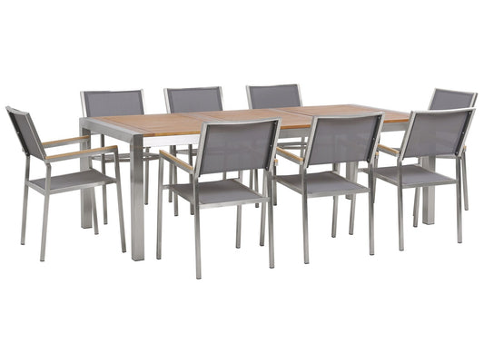 Garden Dining Set 8 Seater GROSSETO Eucalyptus Wood Brown/ Grey