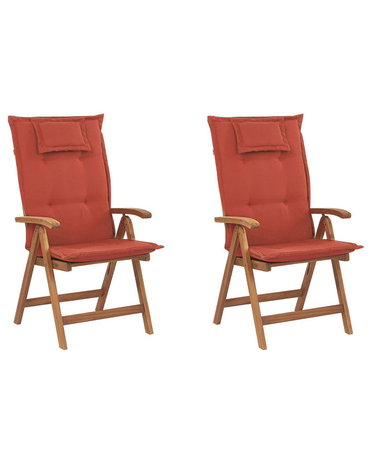 Set of 2 Garden Chairs with Cushions JAVA Acacia Wood Dark Red