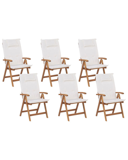 Set of 6 Garden Chairs with Cushions JAVA Acacia Wood Off-White