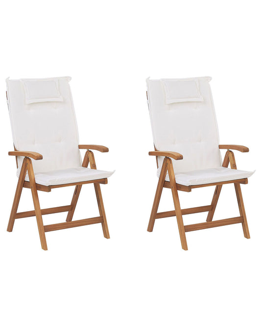 Set of 2 Garden Chairs with Cushions JAVA Acacia Wood Off-White