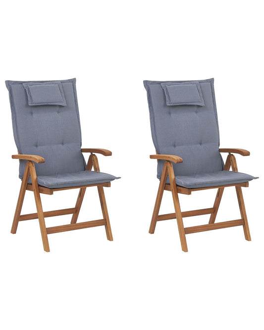 Set of 2 Garden Chairs with Cushions JAVA Acacia Wood Blue