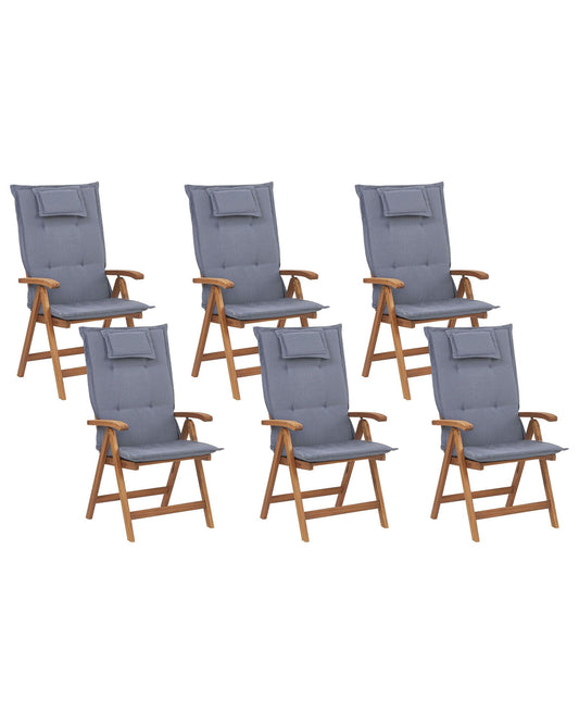 Set of 6 Garden Chairs with Cushions JAVA Acacia Wood Blue