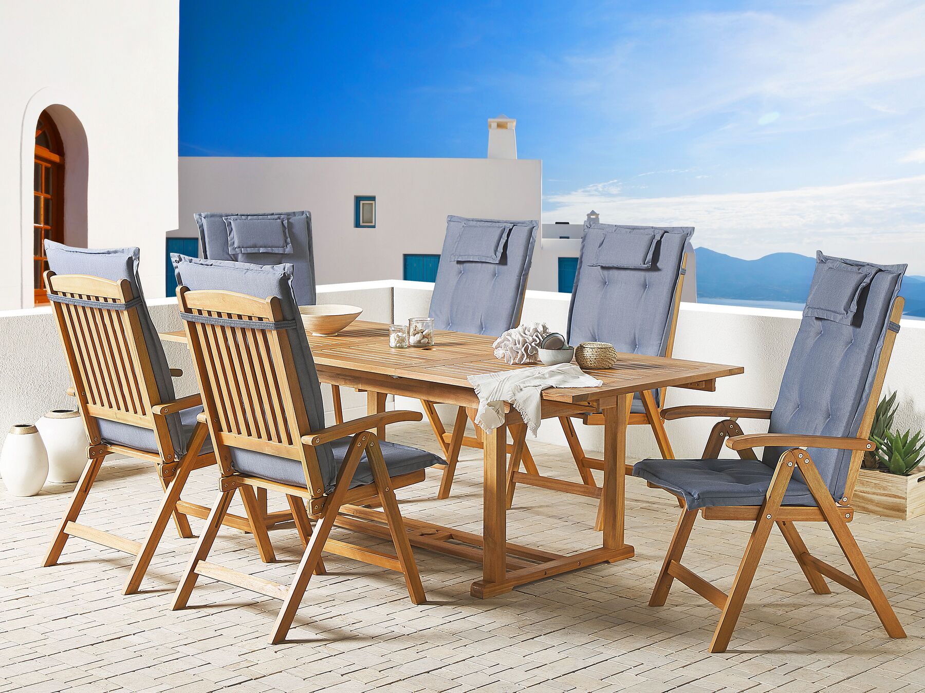 Garden Dining Set 6 Seater JAVA with Cushions Acacia Wood Blue