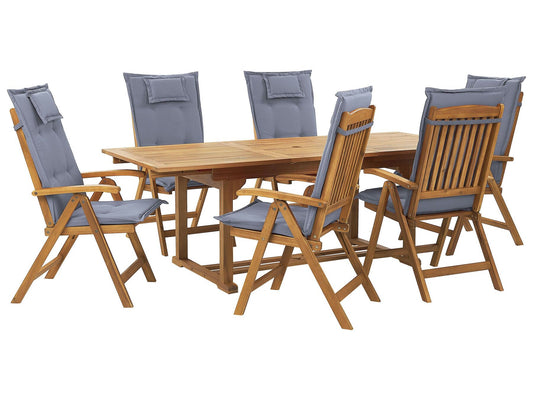 Garden Dining Set 6 Seater JAVA with Cushions Acacia Wood Blue